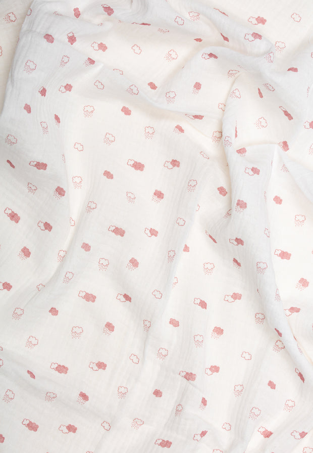 Muselina 100% algodón - Estampado nubes rosa