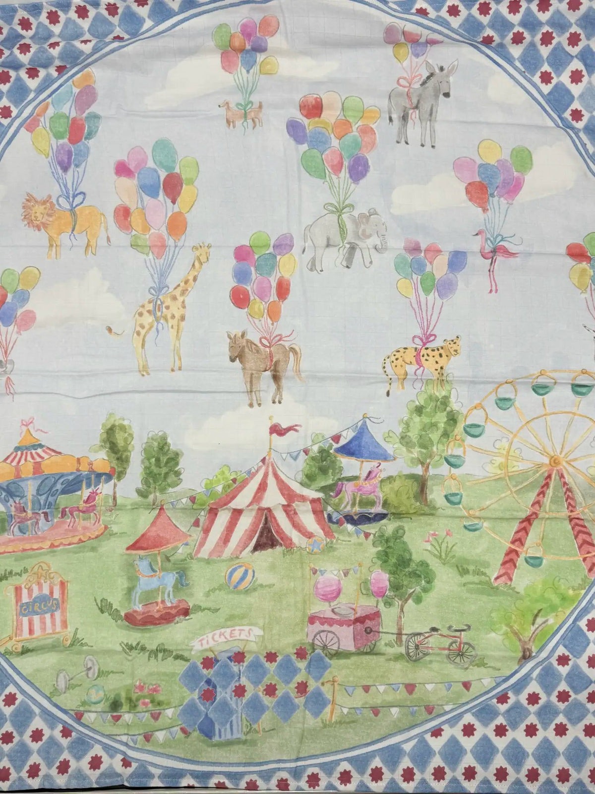 Soft bamboo muslin fabric detail of Baby Bites Circus Fair blanket