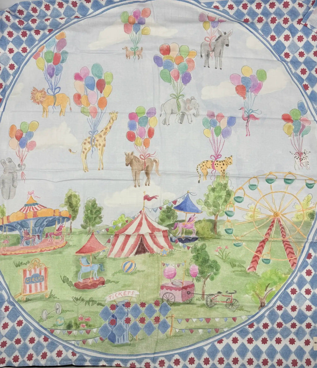 Soft bamboo muslin fabric detail of Baby Bites Circus Fair blanket2