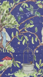Video Baby Bites Blueberry Forest bamboo muslin with forest animals, trees and magical woodland illustrations