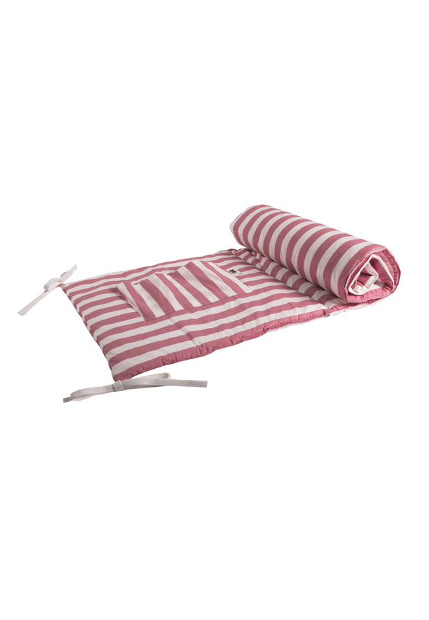 Protector de cuna reversible - Estampado rayas rosas