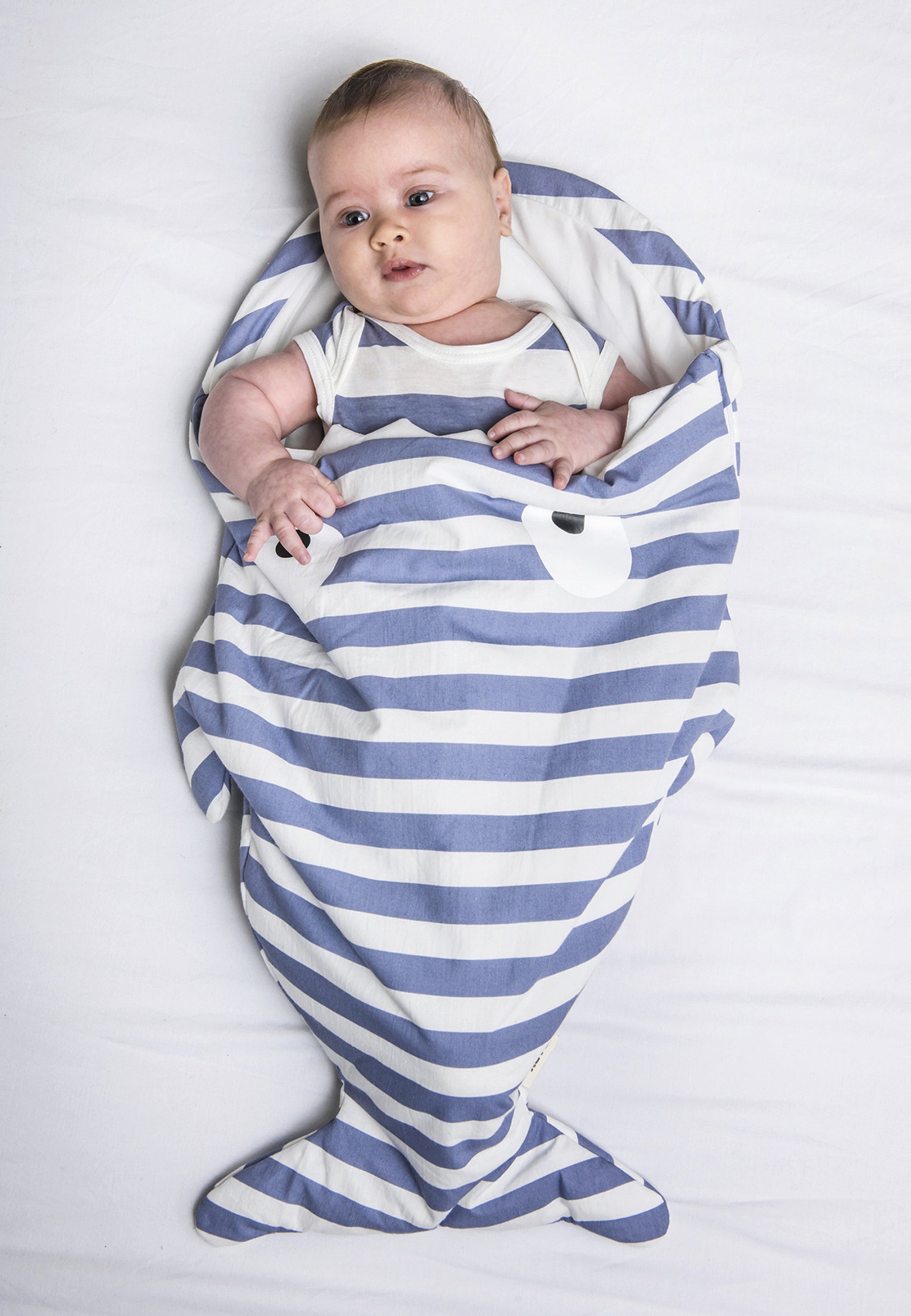 Shark Sleeping Bag for Newborns - Blue Stripes