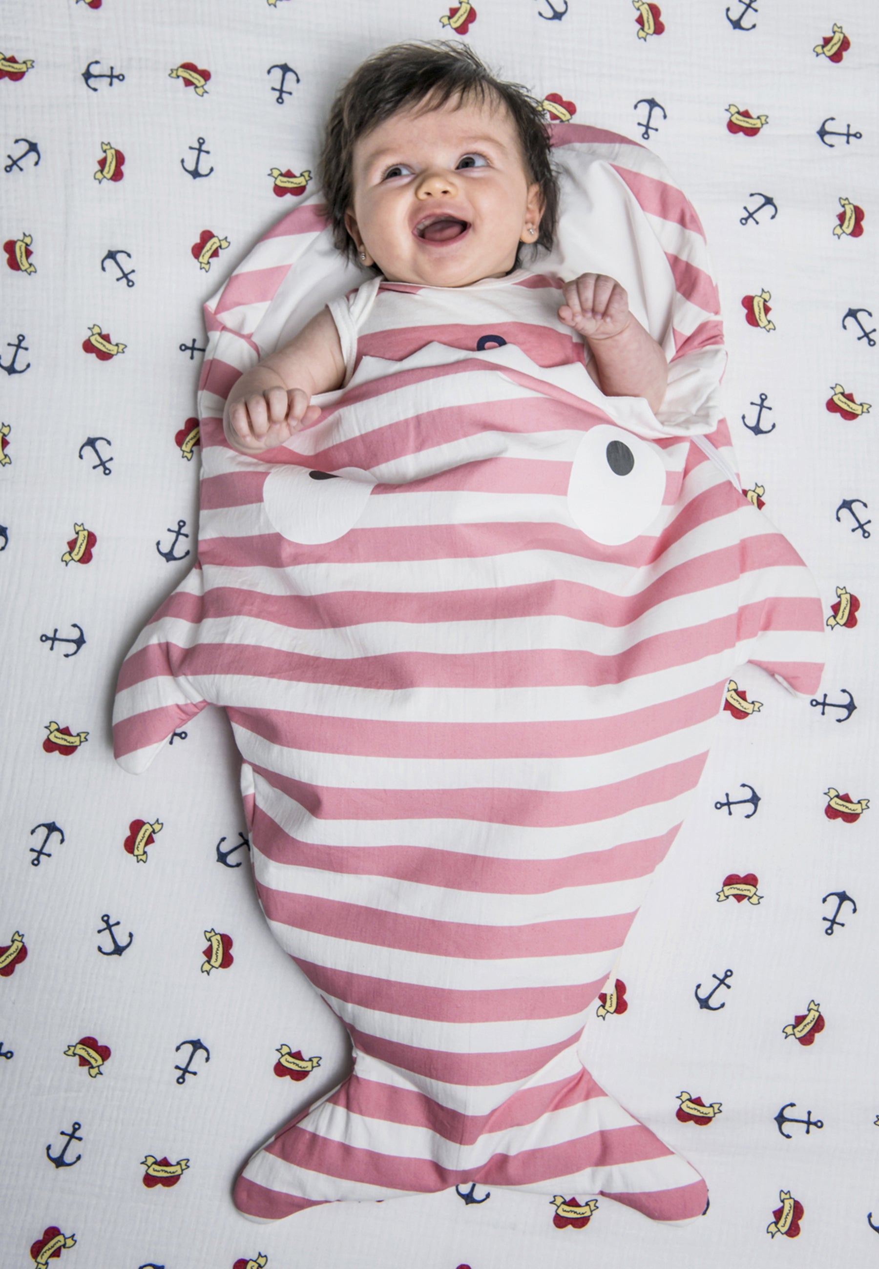 Shark Sleeping Bag for Newborns - Pink Stripes